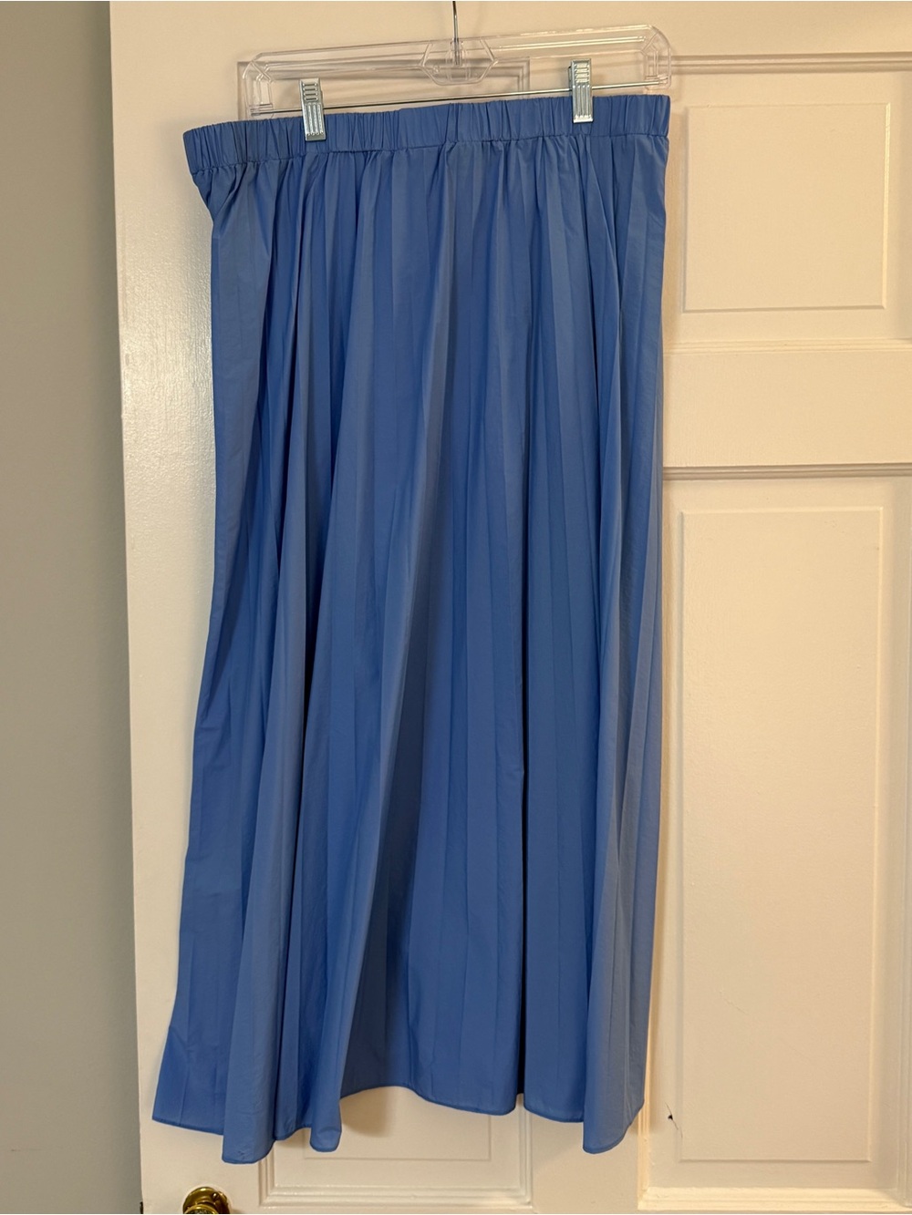 Nylon Pleated Blue Maxi Skirt with Elastic Waist